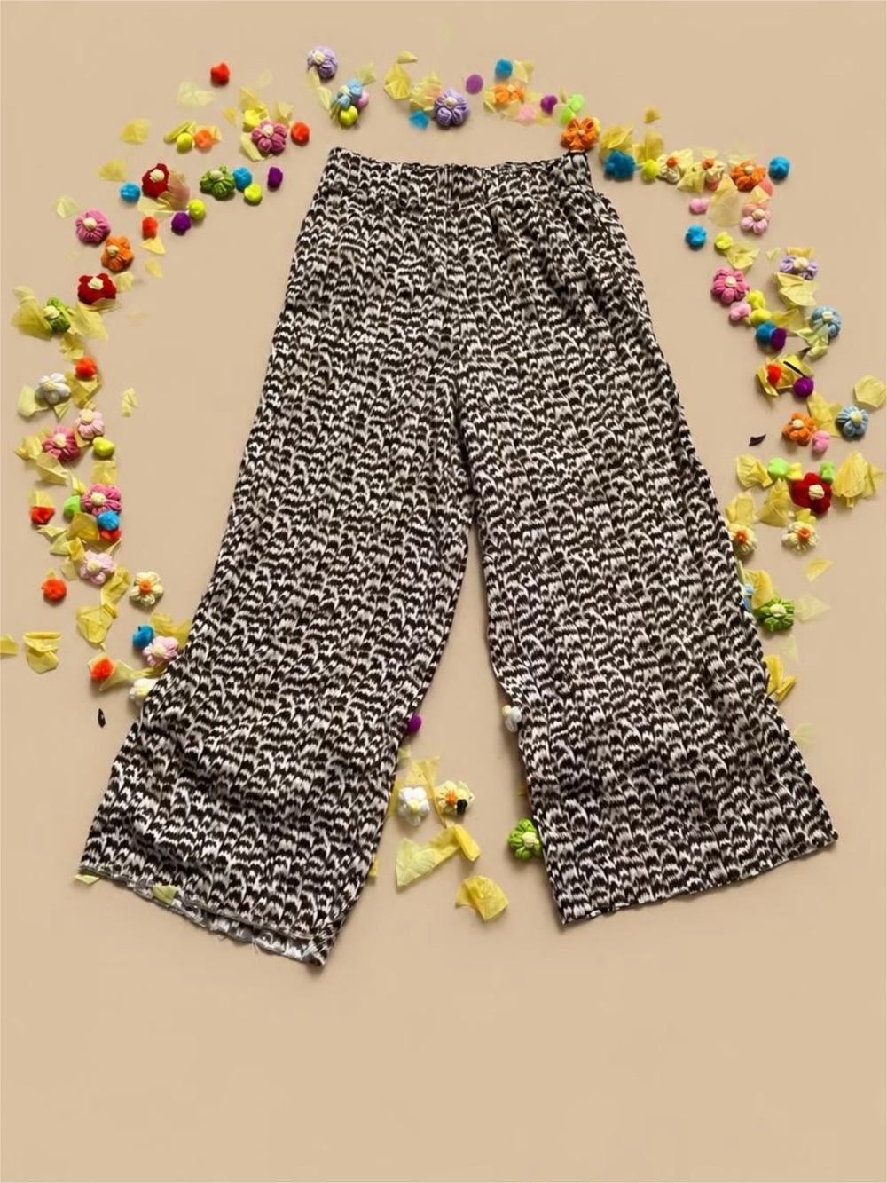 H&M Black and White Wide-Leg Printed Palazzo Pants